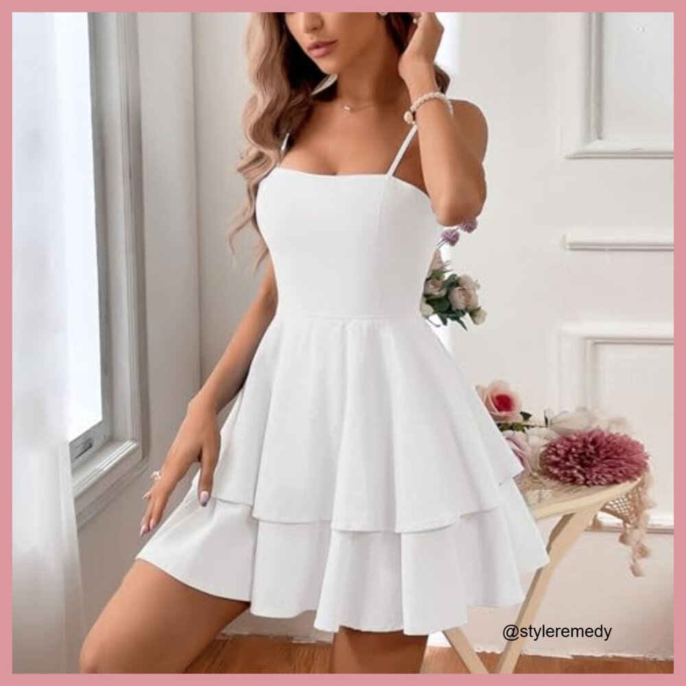 Polyester Spaghetti Strap Backless Bow Mini Dress… - image 3